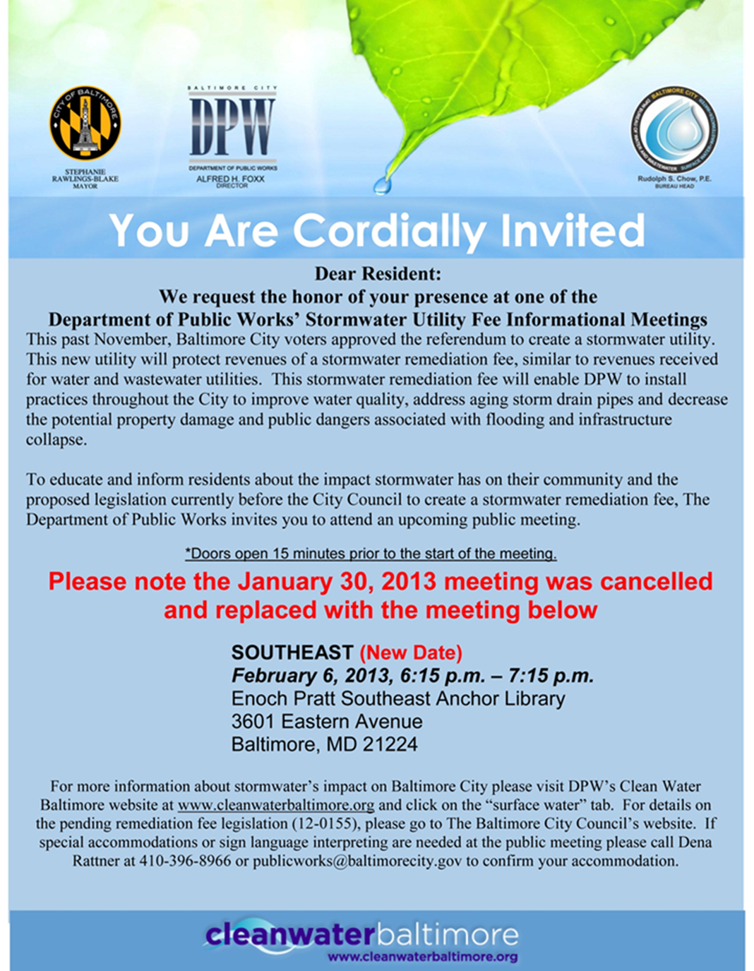 stormwater remediation fee public meeting invitation greater resident meeting flyer